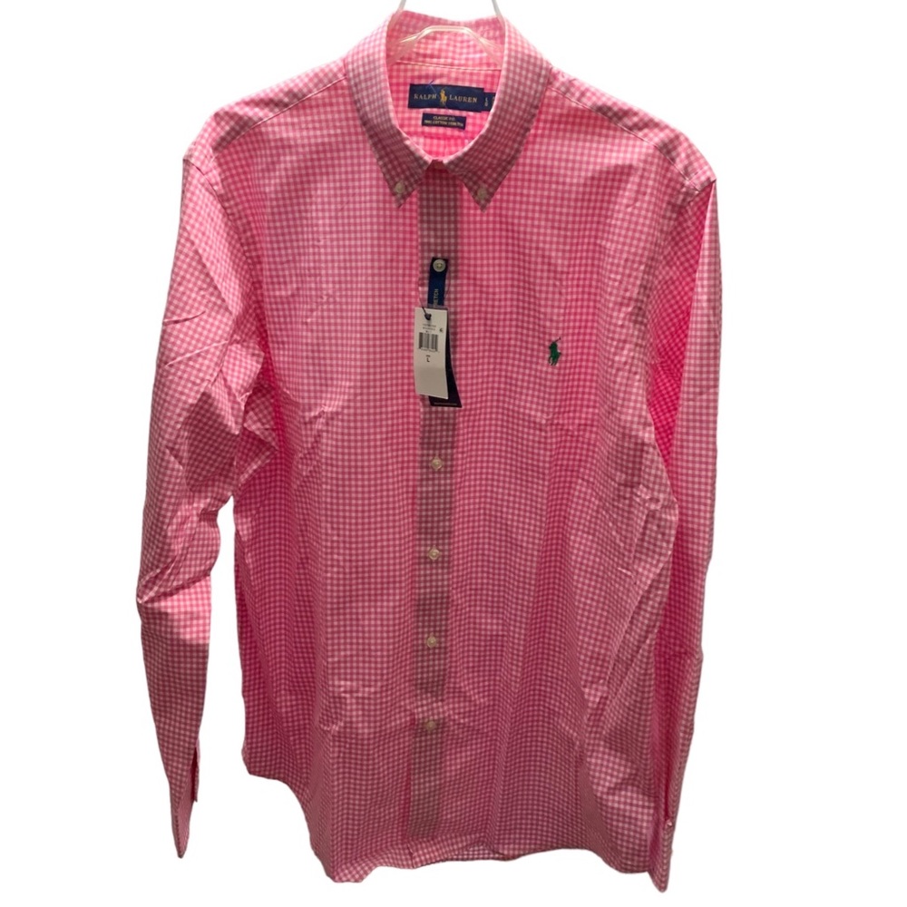 Ralph Lauren Men’s Long Sleeve Button Up Pink Checkered Shirt
